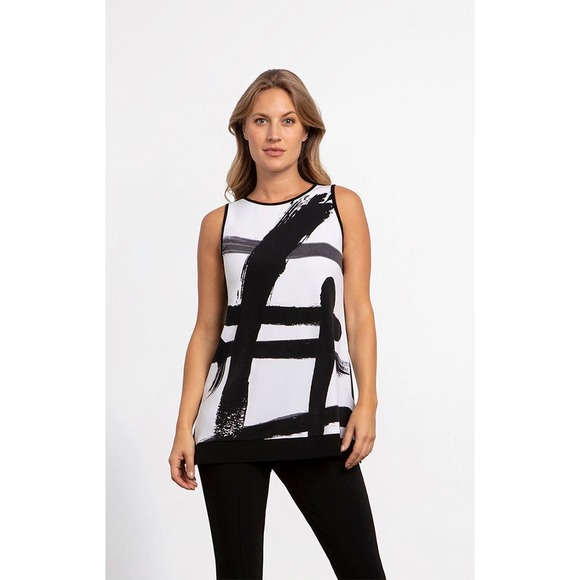 Sympli Tops - Sympli Women's Brush Stroke Tunic Black White Size 10 Sleeveless Dressy Top NWT